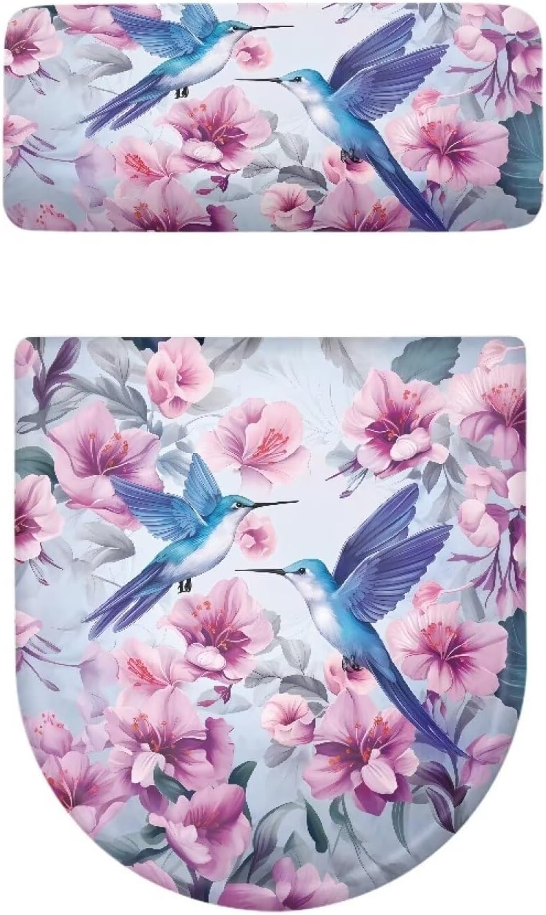 Flashideas Hummingbird Floral Toilet Lid Cover and Toilet Tank Cover 2Pcs Toilet Seat Cover and Tank Lid Covers Stretch Toilet Covers Set for Bathroom Fits Most Toilet Tanks & Lids - Image 5
